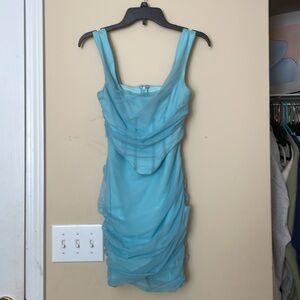 OH POLLY Stay for More Corset Wrapped Mini Dress in Blue